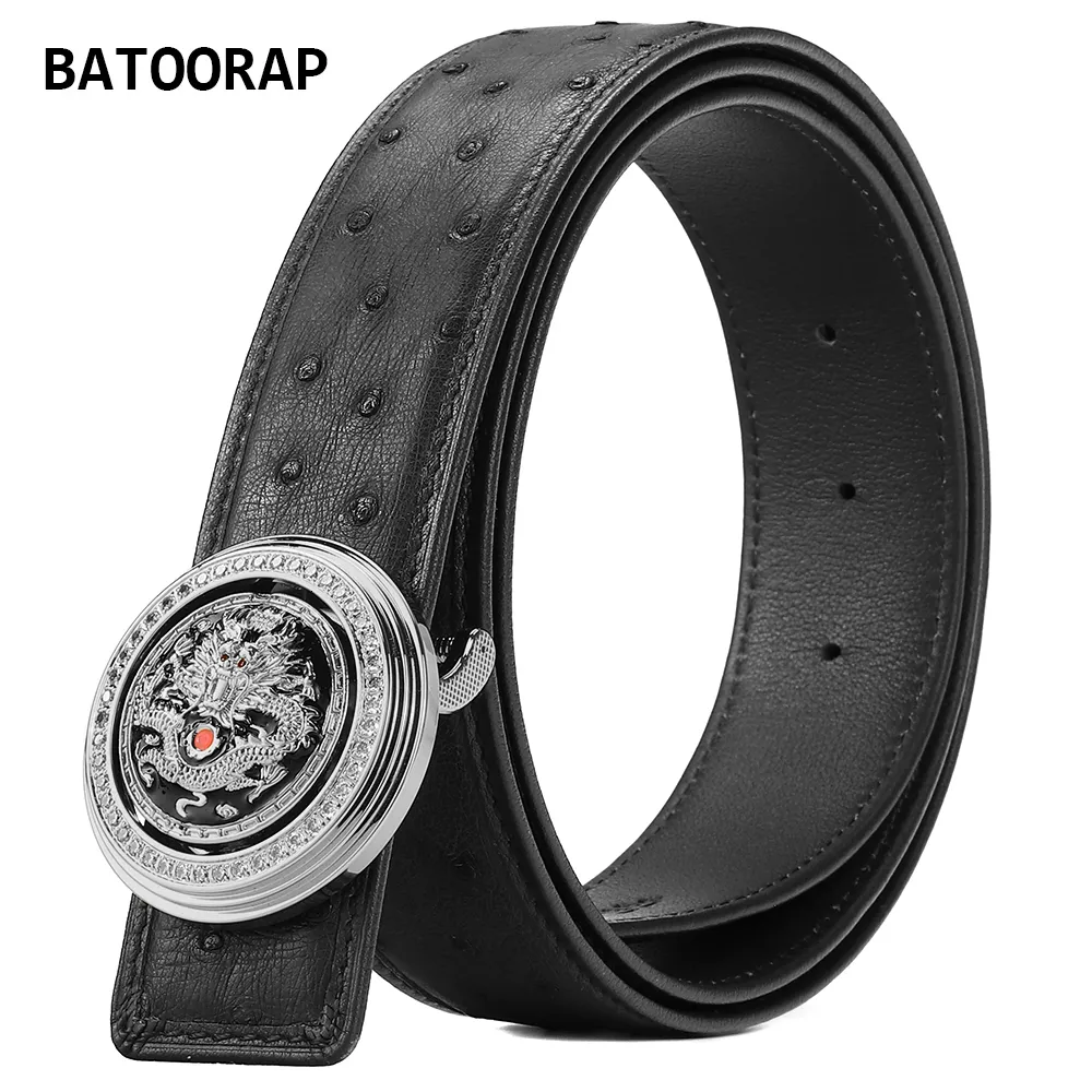 Other Fashion Accessories Belts Batoorap Highend South African Ostrich Leather Belt Black Men's Stainless Steel Domineering Dragon Buckle Luxury Design 230814