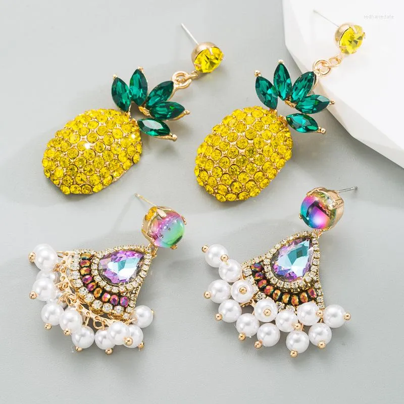 Dangle Earrings Cross-border Fashion Women's Creative Pearl Fan-shaped Personality Super Flash Pineapple Temperament