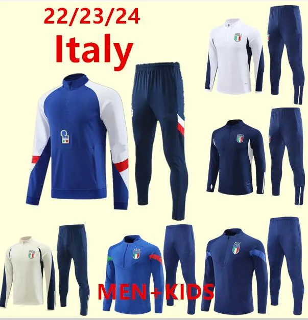 23 24イタリアスポーツウェアハーフジッパージャケットトレーニングサッカー22/23イタリアの男性フットボールスポーツウェアセットトラックスーツ