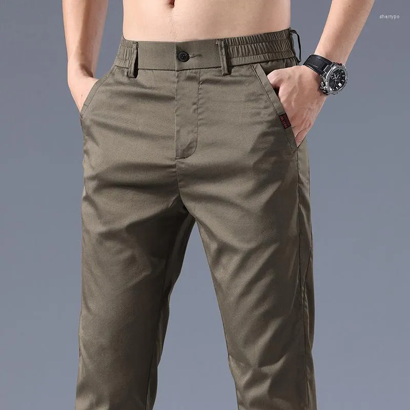 Мужские брюки Slim Fit 2023 Летний молодежный бизнес повседневный тонкий ледяной шелк классический офисный бренд
