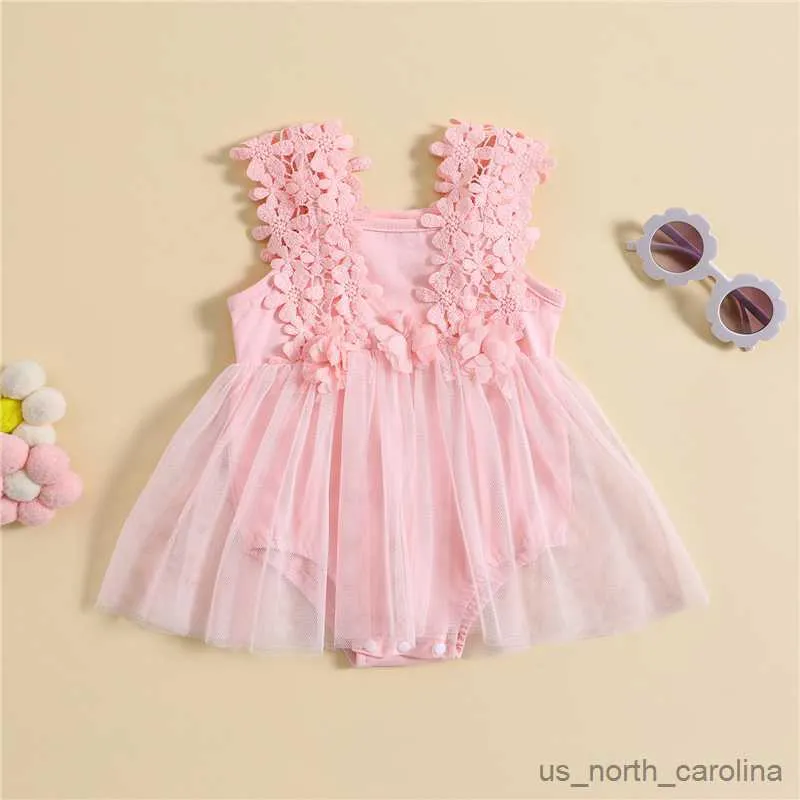 Girl's Dresses Summer Sweet Baby Clothes Newborn Baby Girls Rompers Dress Cotton Flower Sleeveless Mesh Tulle Skirt Jumpsuits Outfit 0-24M R230815