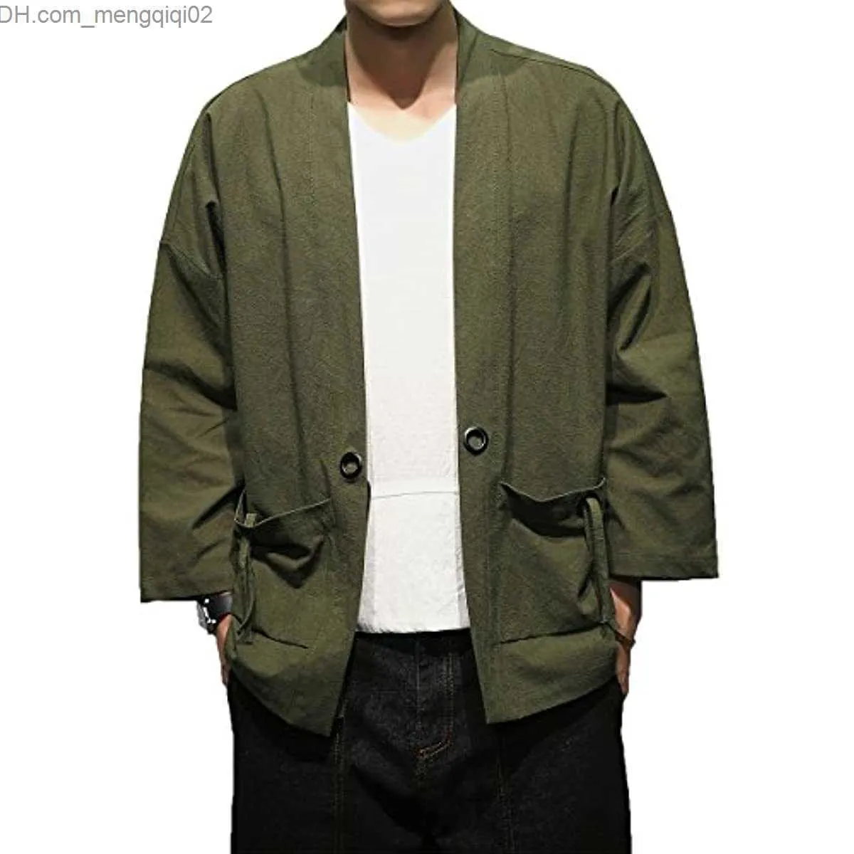 Mäns jackor Men Linen Kimono Fashion Loose Open Front Jacket Men Retro Jacket Casual Jacket Seven Sleeve Open Front Wool Parachute Kimono Top Z230816