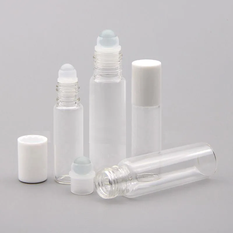 5 10 ml heldere rolflessen met glazen bal voor etherische olie parfum glazen rol op flessen met witte deksels reismaat oexbi