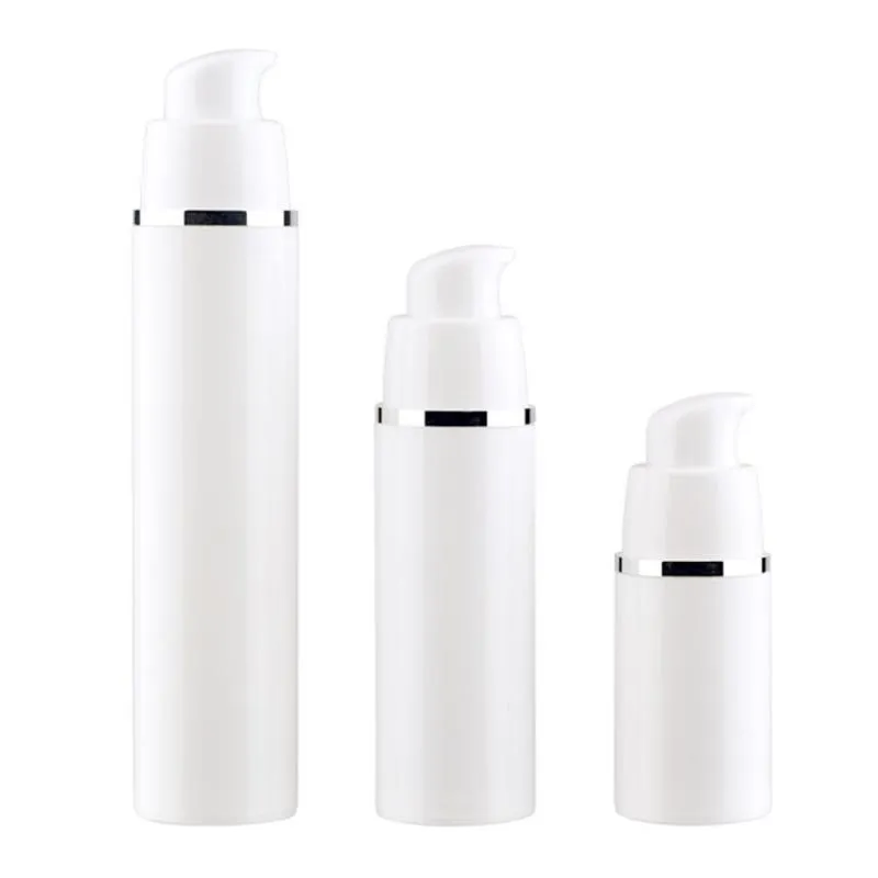 15 30 50 ml tomma påfyllningsbara vita högkvalitativa luftfria vakuumpumpflaskor Plastkräm Lotion Container Tube Travel Size Fakuq