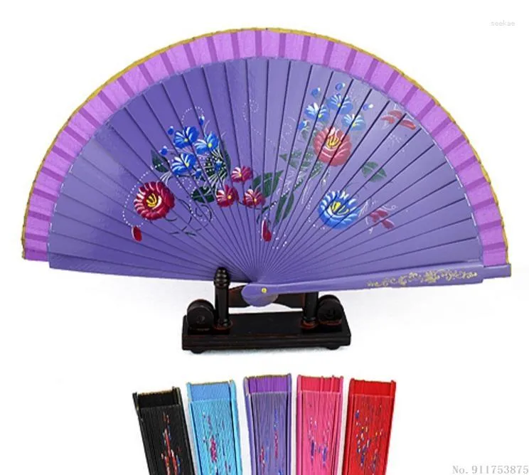 Decorative Figurines Random Color European Style Hand-Painted Flower Designs Spanish Wood Fan Chinese Handicraft 15Pcs