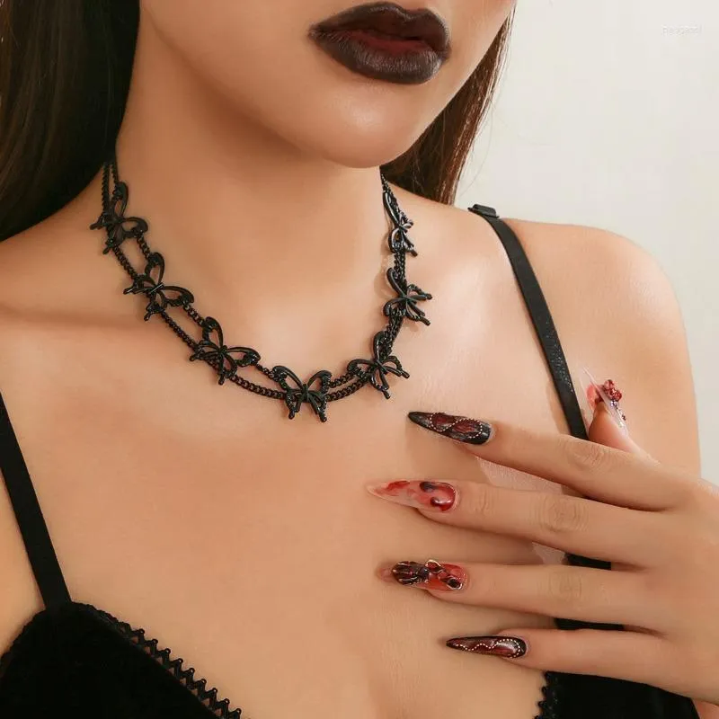 Choker punk pikantne dziewczyny krótki naszyjnik gotycki ciemny kołnierz łańcucha motyla damski naszyjnik Y2K biżuteria