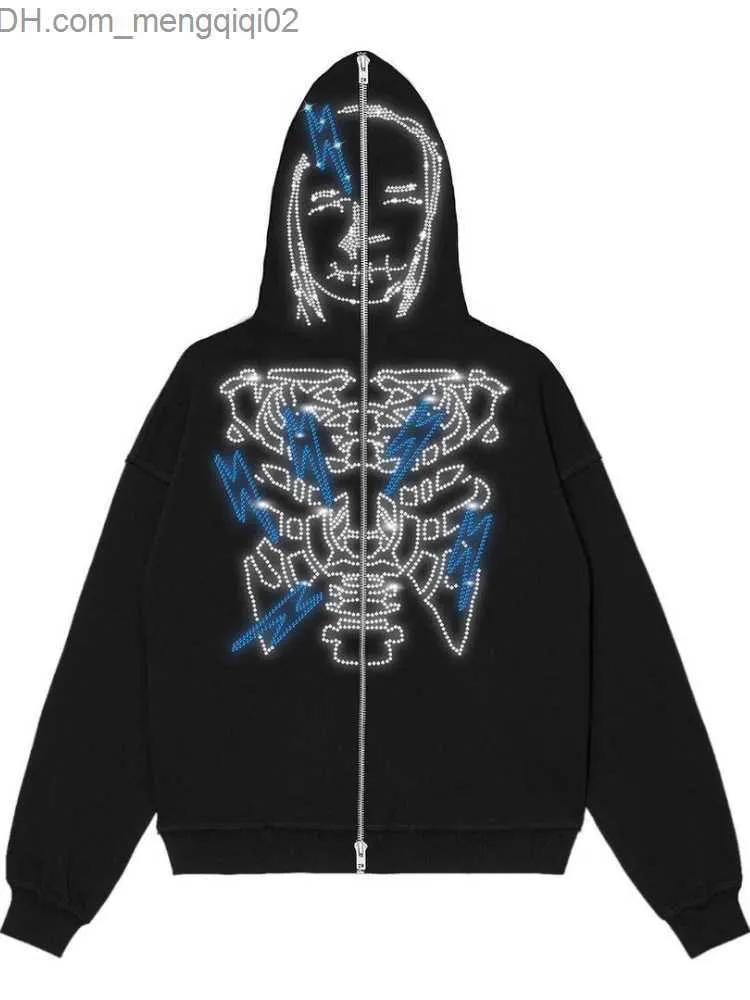 Heren Hoodies Sweatshirts Gothic Grunge Harajuku Women's Hoodie 2023 Gothic Rhinestone Skeleton Grafische Sweatshirt -kleding met lange mouwen Z230818