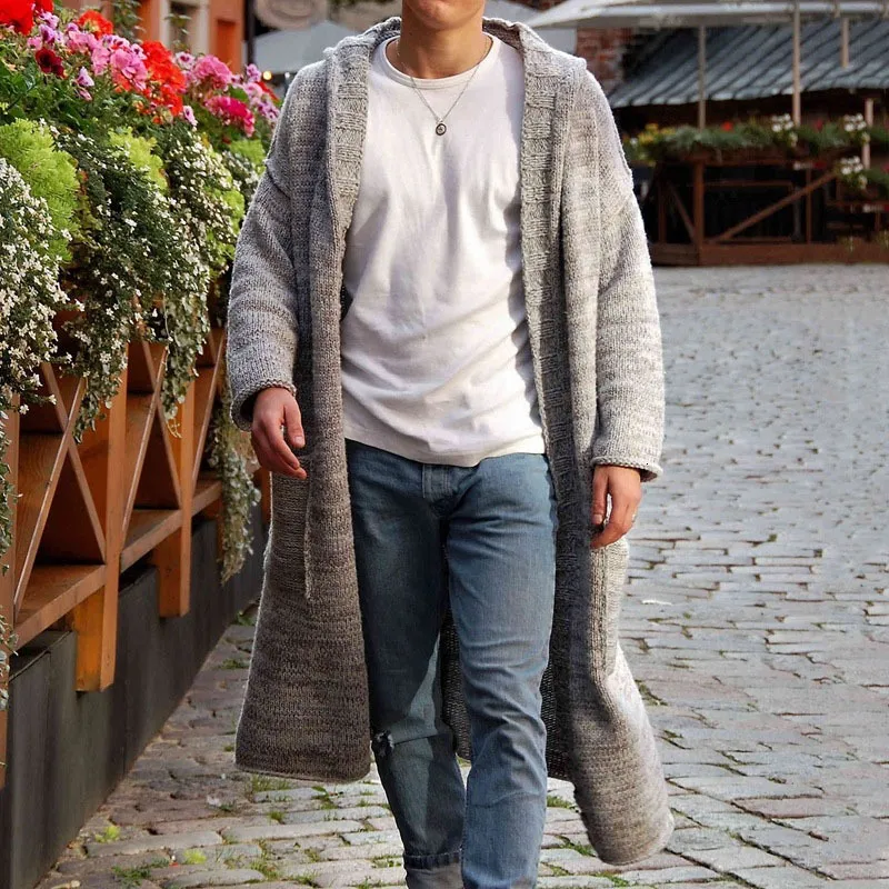 Men Long Grey Cardigan Coat Winter Gray Sweater Coats For Men Mens