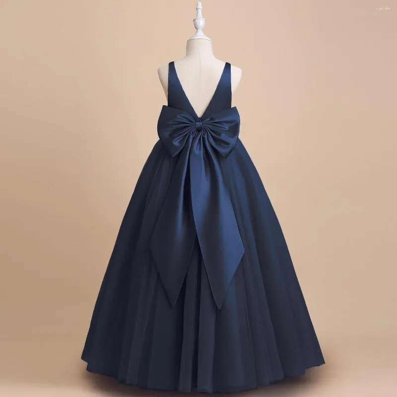 Girl Dresses Teen Girls Blue Princess Dress Fashion Children Long Robe Clothes Kids Birthday Party Vestido Flower Big Bow Ball Gown