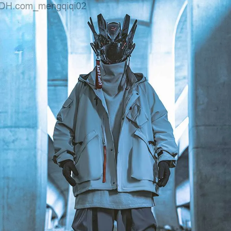 メンズジャケット機能スタンディングカラーフード付きスキージャケットスプリンタールーズビンテージストリート衣装ヒップホップユニセックスハラジュク特大男性用服Z230816