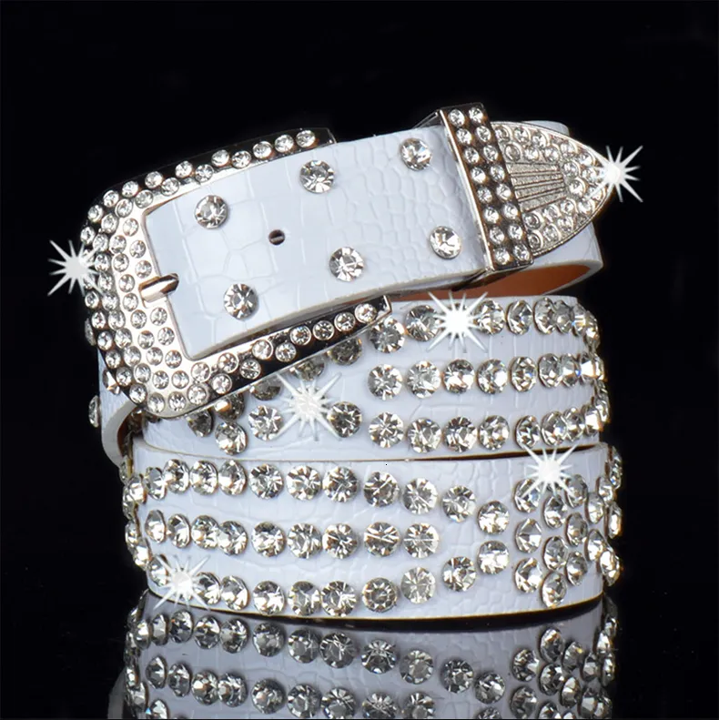 Y2K Studded White Belt With Diamonds Gothic Style Plus Size