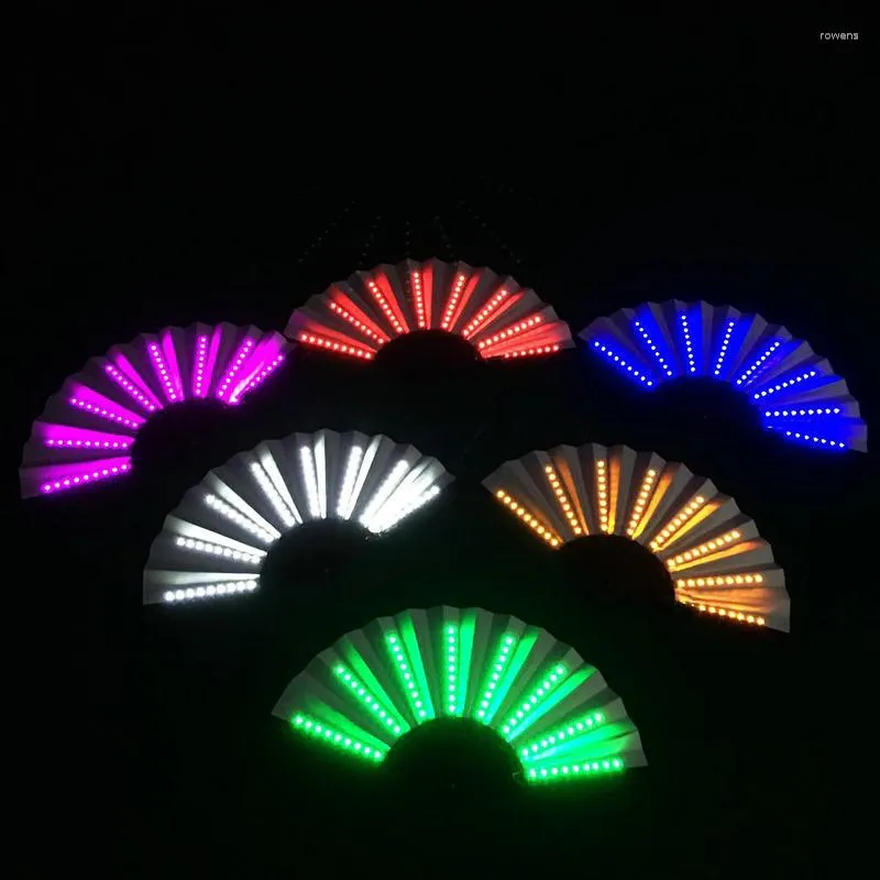 Decorative Figurines Foldable Handheld Fan Chinese Glow In The Dark Folding Multicolor With Led Light Lamp For Dancing Party Decorations