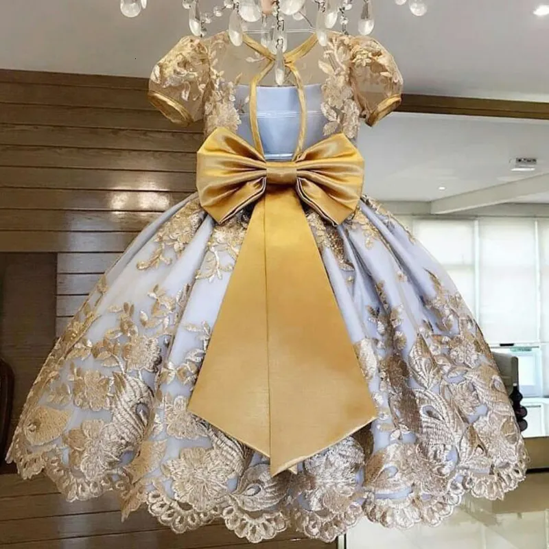 Girl's Dresses Luxury Princess Party DressBaby Girl Clothes Flower Lace Dresses for Girls Yellow Print Birthday Clothes Cute Children Clothing 230815