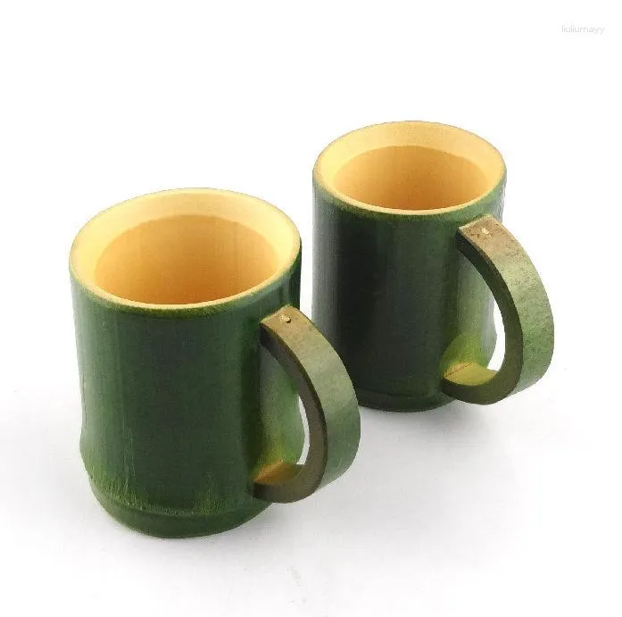 Cups Saucers 100pcs Handgemaakte natuurlijke bamboe thee Cup Japanese stijl biermelk met handvat groen Eco-vriendelijke reisvaartuigen Lin3999