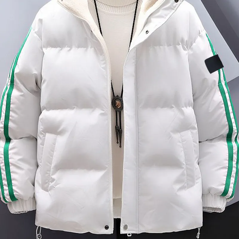 패션 면화 코트 남성용 새로운 간단한 일본 신선한 3 줄 두꺼운 두건 된 면밀 재킷 애호가 캐주얼 스탠 213f