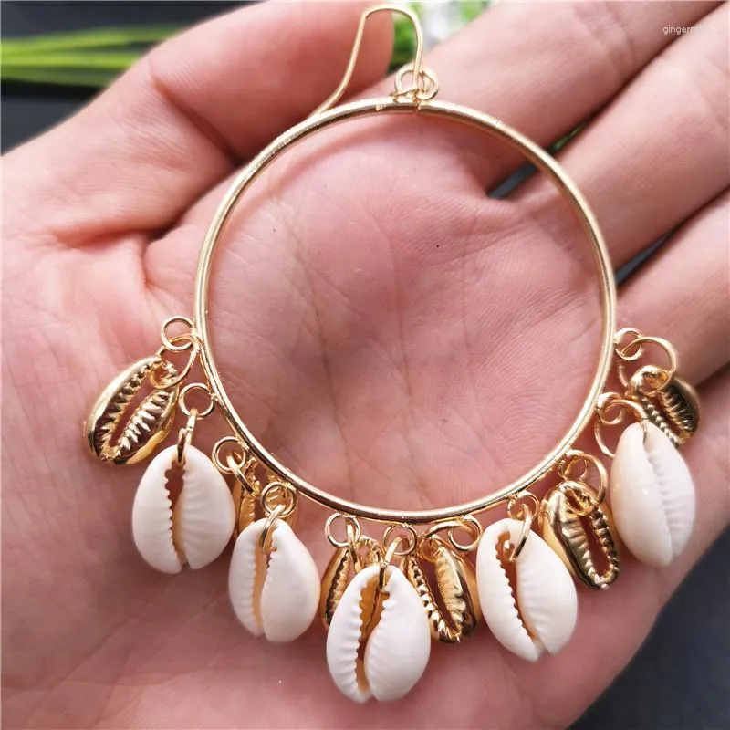 Bengelen oorbellen dhqh mode goud kleur metalen shell earring voor vrouwen cirkel statement overdreven Tassel Brincos 2023 strandjuwelen