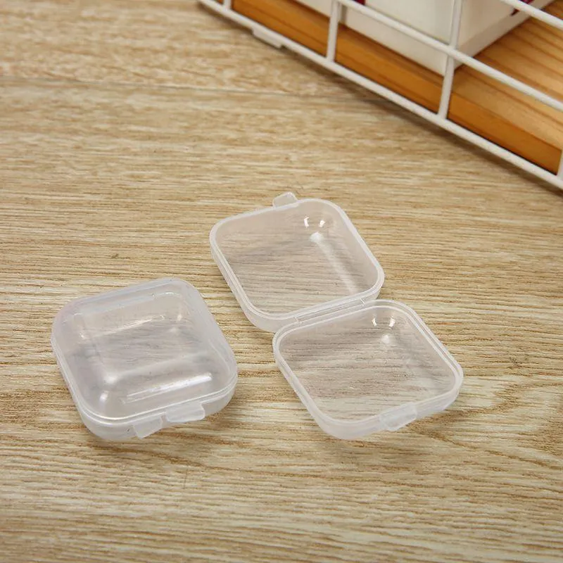 Plastpärlor förvaringsbehållare Mini Clear Square Box tomt fodral med lock för öronproppar smycken hårdvara eller något annat litet hantverk WPVBX