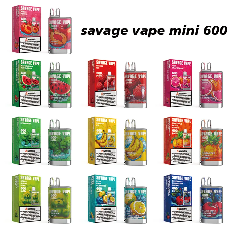 Savage Vape Mini Puff 600 2ml Eliquit Pojemność Vape Puff 500 mAh Vape Desechable 1,2 Cewka o siatce 20mg NIC Tastefog