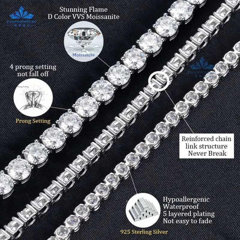 Satış 2mm 3mm 4mm 5mm 6,5mm D-VVS 925 STERLING Gümüş Sarı /Gül Altın Kaplama Bilezik Kolye Miissanit Tenis Zinciri