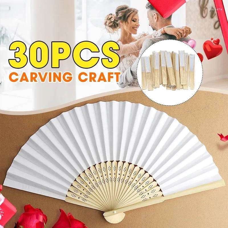 Dekorativa figurer 30st Vintage Diy Blank Folding Fan Chinese Style Craft Bamboo Hand för bröllopsfest