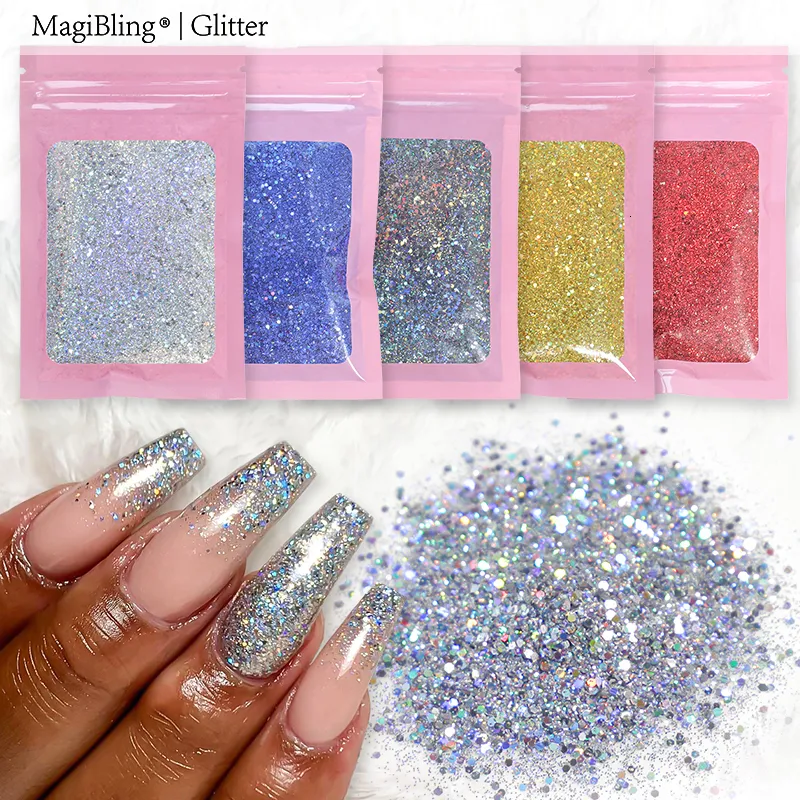 Nail Glitter 1 Ozbag Art Laser Silver Golden Powder Sparkly Mixed Sequins Fine Dust Gel Polish Manicure Nails Decorations 230814