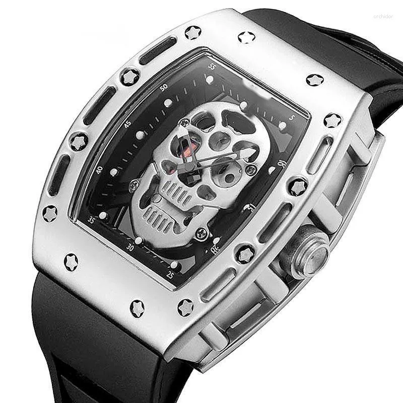 Avanadores de pulso baogela Bold Skull Barrel Watch Watch Silicone's Watero Propert Sport Quartz