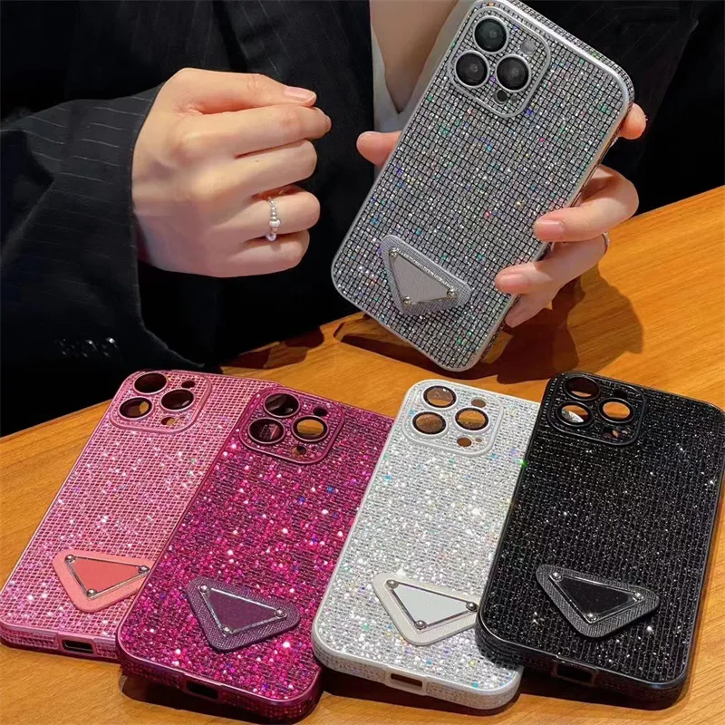 전화 케이스 커버 다이아몬드 iPhone 14 Pro 13 11 12 Pro Luxury Designer Phone Cases Classic Triangle Shopproof Case Covers Full Diamond