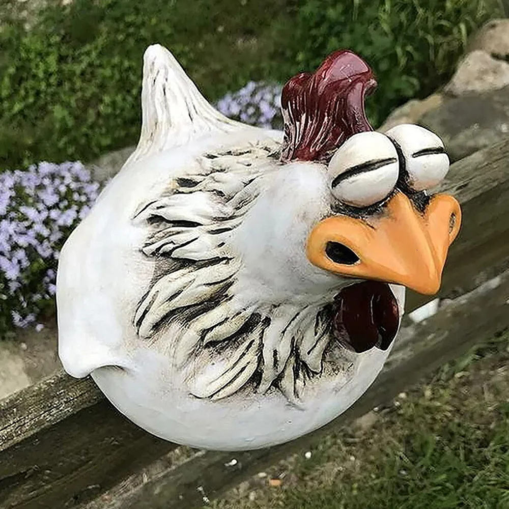 Decorative Objects Funny Chicken Statues Fence Decor Garden Farm Yard Hen Resin Sculpture Home Decoration for Courtyard 230815