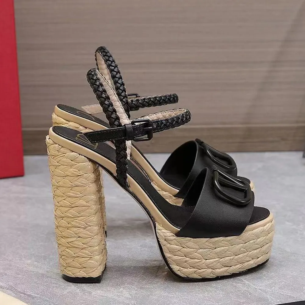 Front & Rear Strap block heel sandals Genuine Leather Metal buckle platform Pumps Women's Party evening shoes luxury designer high heels factory footwear with box