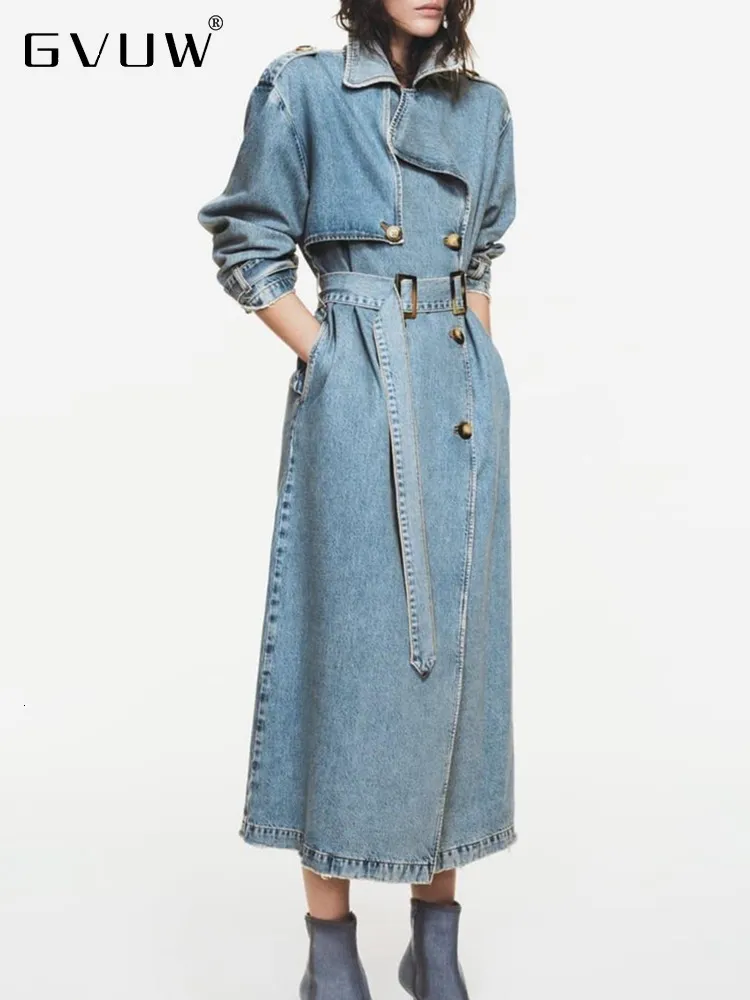 Trench da donna GVUW Denim a metà lunghezza per donne Cintura in giro per la vita a pedaggio a vento a vento a vento femmina 2023 Autunno 17G1971 230814