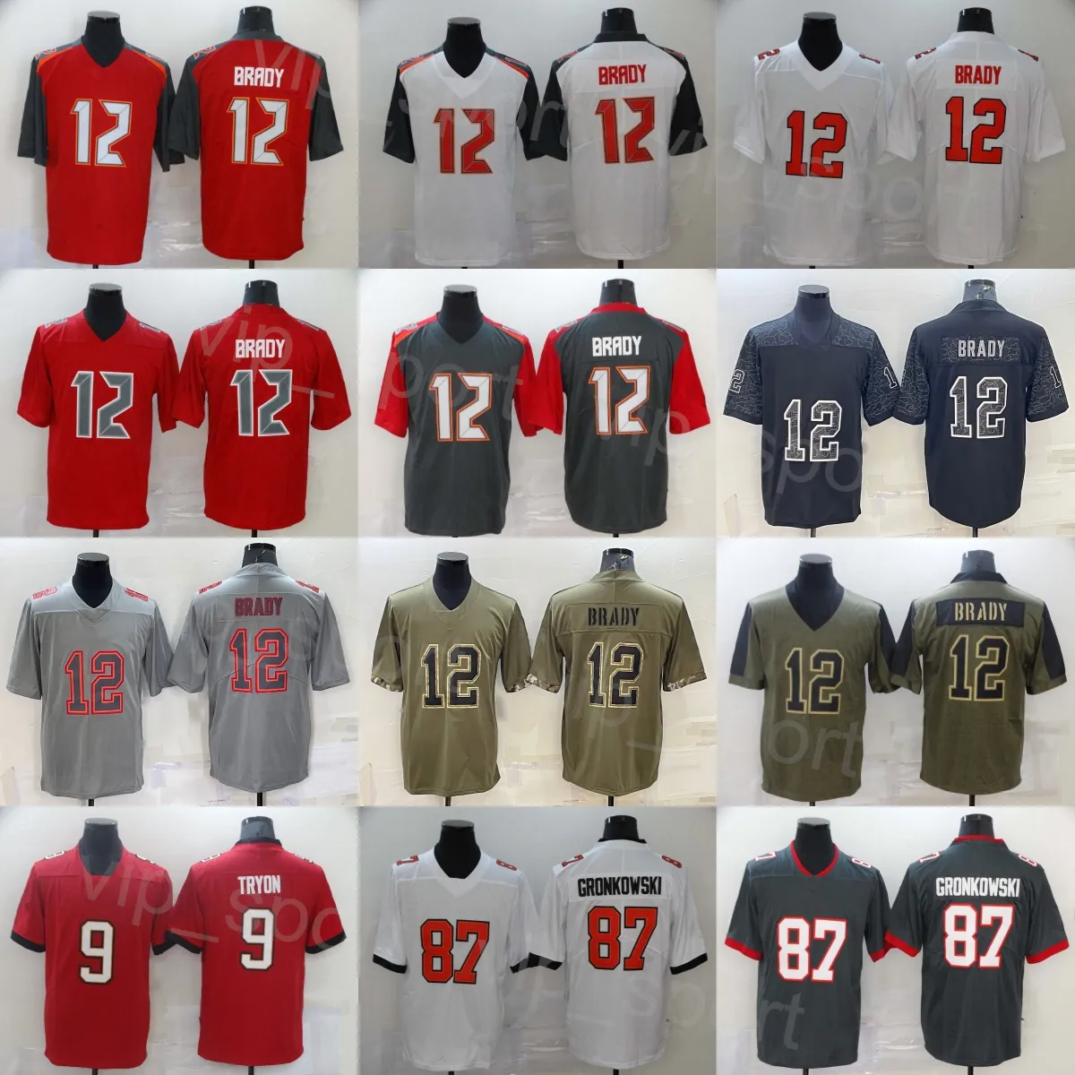 Mans 87 Rob Gronkowski Football Jersey 9 Joe Tryon-Shoyinka 12 Tom Brady Hafdery i Saling Salute to Service Cofając Zegar Vapor Nietykalna drużyna