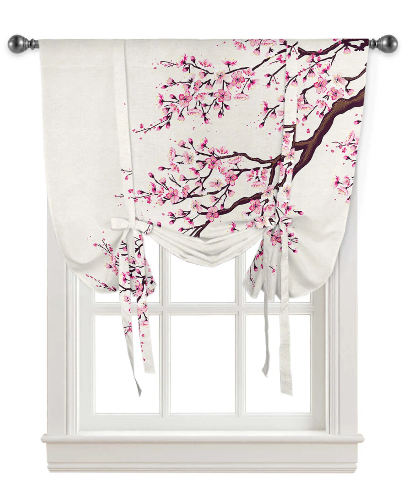 Curtain Style Sakura Window Curtain for Living Room Bedroom Balcony Cafe Kitchen Tie-up Roman Curtain