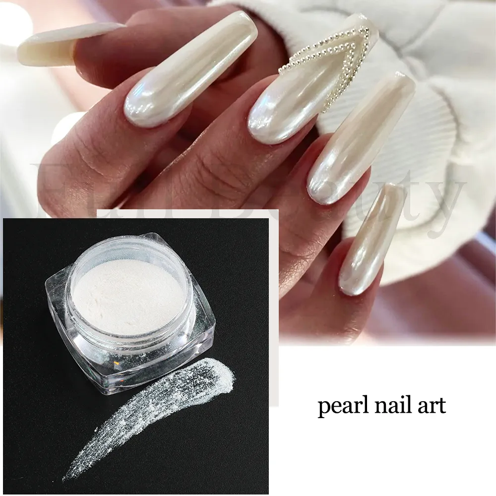 Weißes Perlen Chrom Nagelpuder – Aurora Schimmer, Holografisch, Für Meerjungfrau-Nails, DIY Maniküre