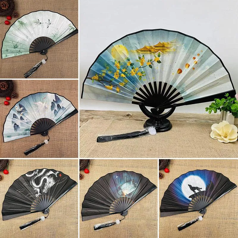 Decorative Figurines Chinese Style Silk Fan Folding Wedding Art Gift Dance Hand Held Vintage Bamboo Flower Decoration