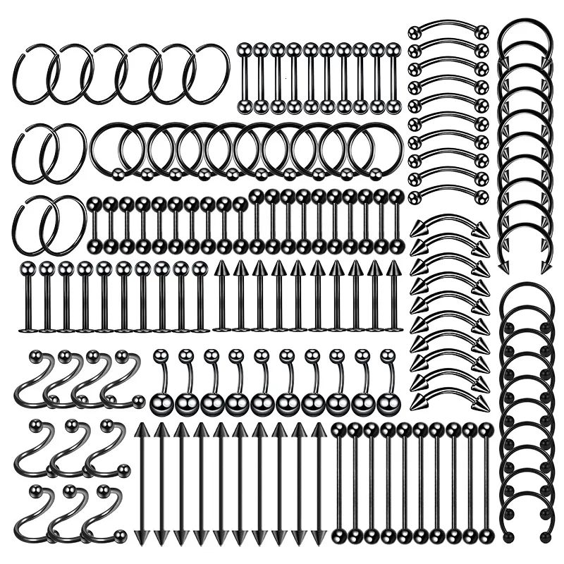 Labret Lip Piercing Jewelry 150PC Steel Body Lot Bulk Nose Ring Tongue Bar Eyebrow Set Horseshoe Pack 230814