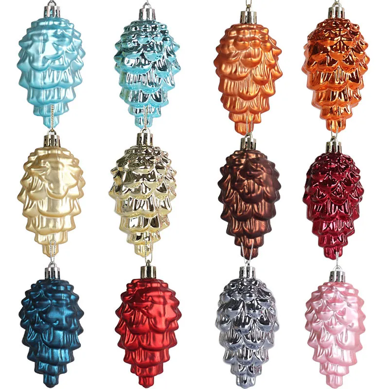 Kerst Pinecone Ornament 8pcs 9cm Hangende Plastic Pine Cone Painted Christmas Tree Decoratie