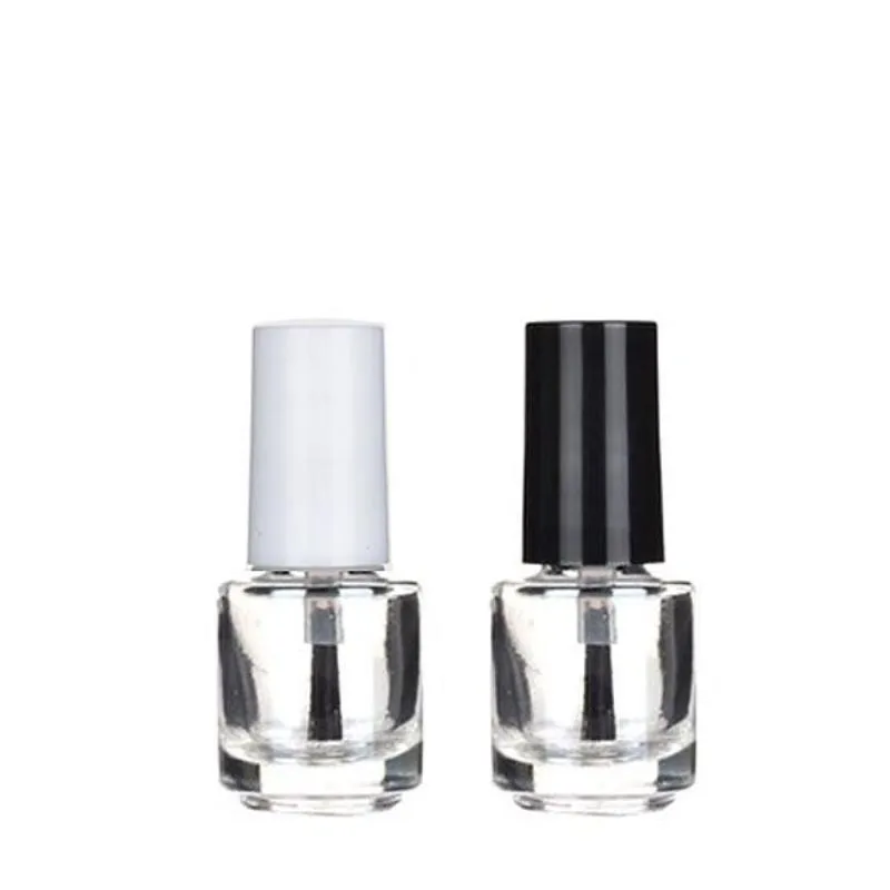 5ml Round Shape Refillable Empty Clear Glass Nail Polish Bottle For Nail Art With Brush Black Cap Mnxsl