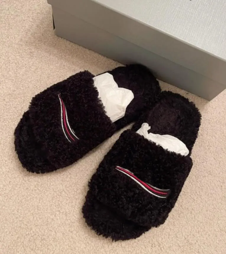 Warm Slipper Furry Faux Shearling Slides comfort fur Wool Plush Woman Slides comfort indoor footwear soft feet 35-44EU black white pink