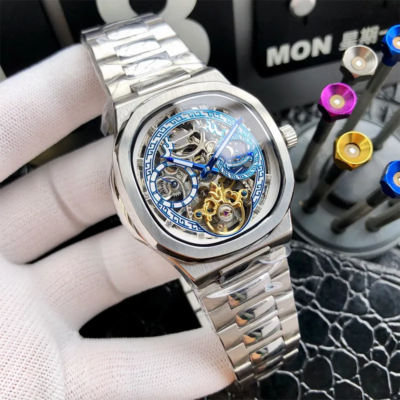 watch mens watch hollow Automatic Mechanical Movement Stainless Steel Strap Sapphire Waterproof Design 42mm tourbillon