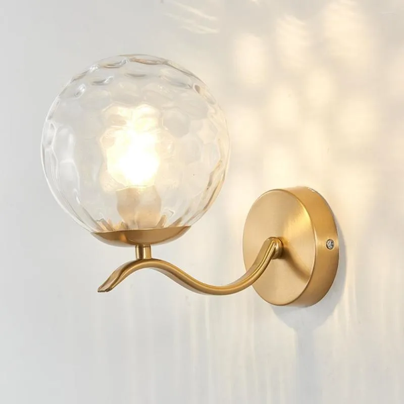 Wall Lamps Modern Led Lamp Copper Lights With Milky Glass Round Ball Bedside Double E27 Bulbs Sconce