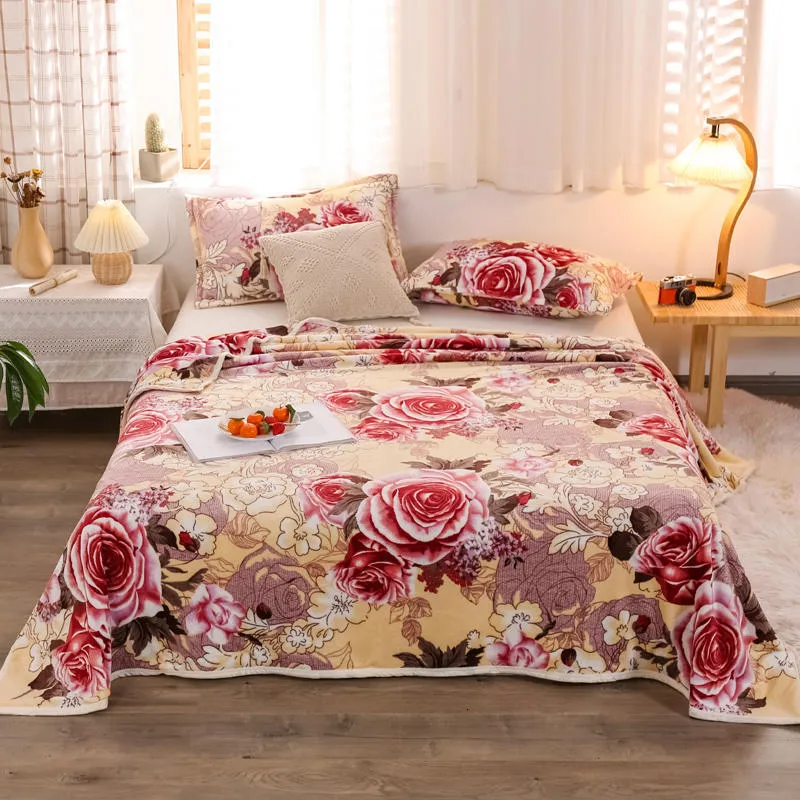 Koce Plaid for Beds Flower Printed Coral Polar Ket na łóżku Soft, ciepłe flanelowe łóżko na łóżku królowa/Kink King na zimę 230814