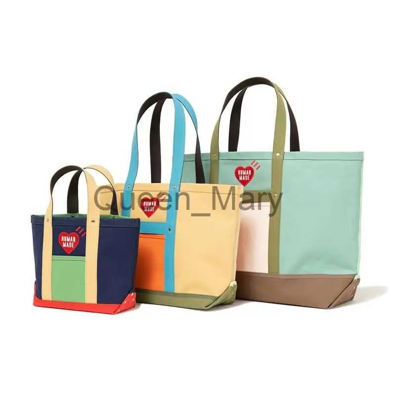 Duffel Bags HUMAN MADE Bag Heart Embroidery Men Women HUMAN MADE Black Letter One Shoulder Messenger Canvas Bag J230815