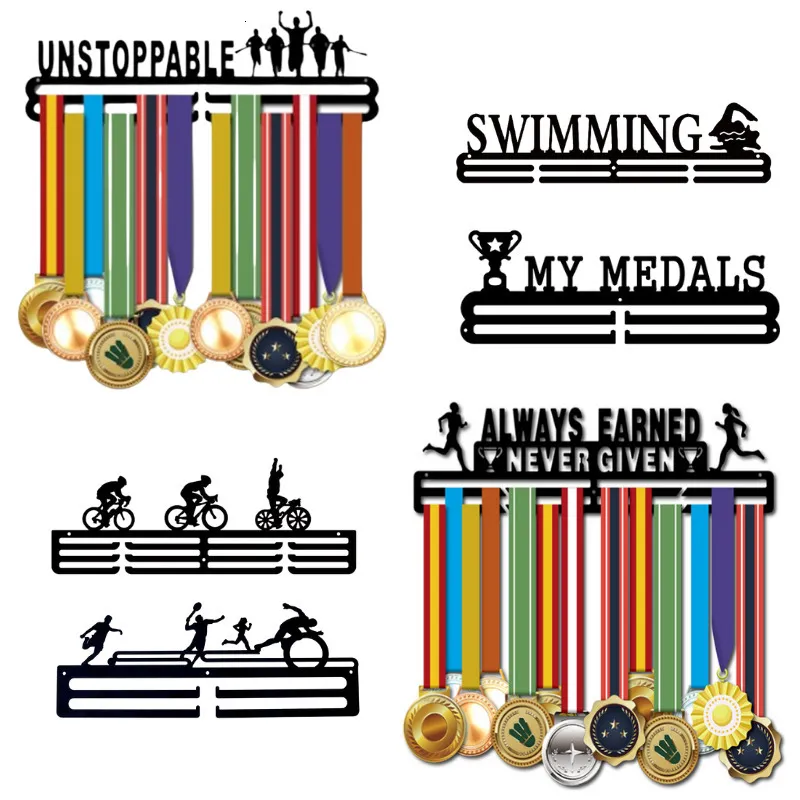 Hooks Rails Eisenmedaille Hanging Halter 30 Typ Multi-Stil Triathlon Running Sport Football Medal Display Standhanger Wall Decor Metal Rahmen 230814