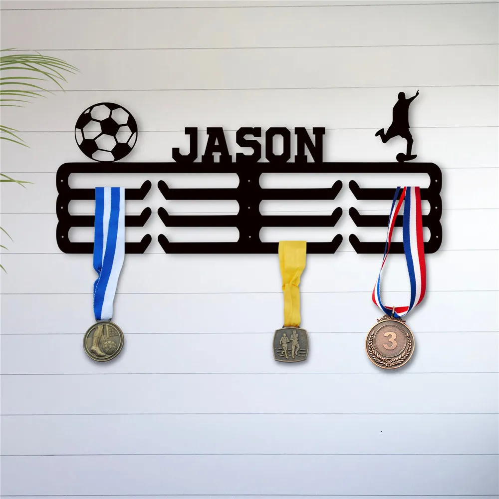 Hooks Rails Custom Name Metal Sign Kids Medal Display Holder Personalized Sports Medal Holder Plaque for Kids Room Wall Hanging Decorations 230814