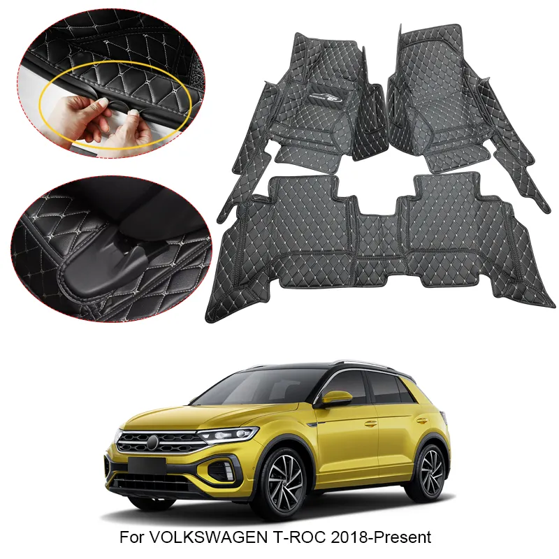 3D Tanta de piso de carro surround 3D para Volkswagen T-Roc 2018-2025 Pad para capa de couro de couro PU