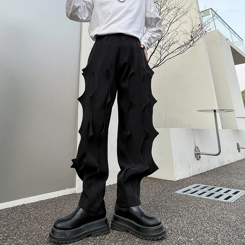 Calça masculina harém preto moda streetwear moda hop bottoms draped plissado cintura elástica calça cônica