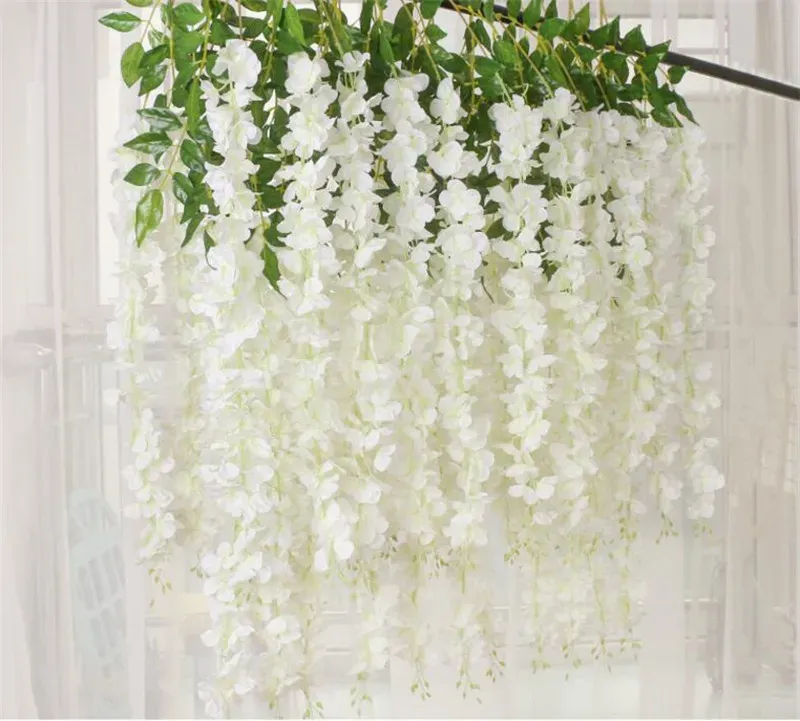 Flores de casamento 110 cm densas wisteria flor artificial videira elegante videira videira festas de jardim decoraçãozzz