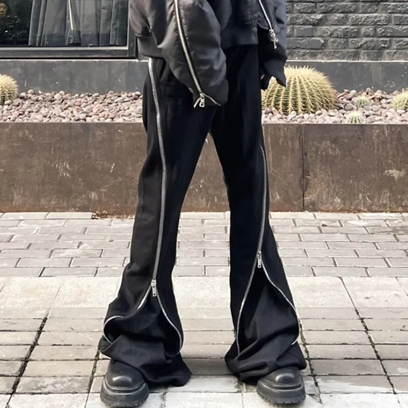 Pantaloni da uomo sharajuku anellini con cerniera decorata vibrazione carico nero per uomini high street dritta casual buccy oversize unisex pantaloni unisex 230814