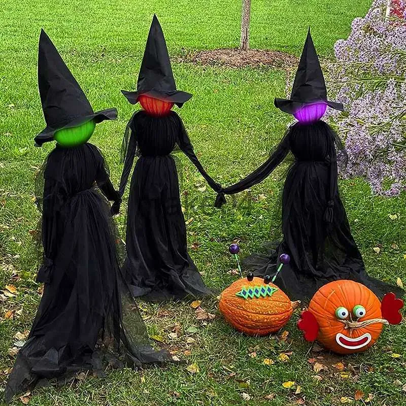Новинка Хэллоуин ведьм декор призрак ужас Lightup Witches реквизит на открытом воздухе, держа руки, кричащие ведьмы для садового орнамента J230815