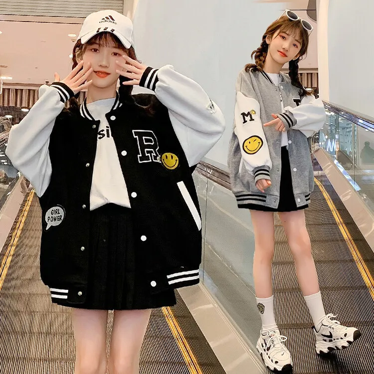 2024 Girls Sports Baseball Jackets Kids Fashion Letters Outwear Coats for Autumn Winter
